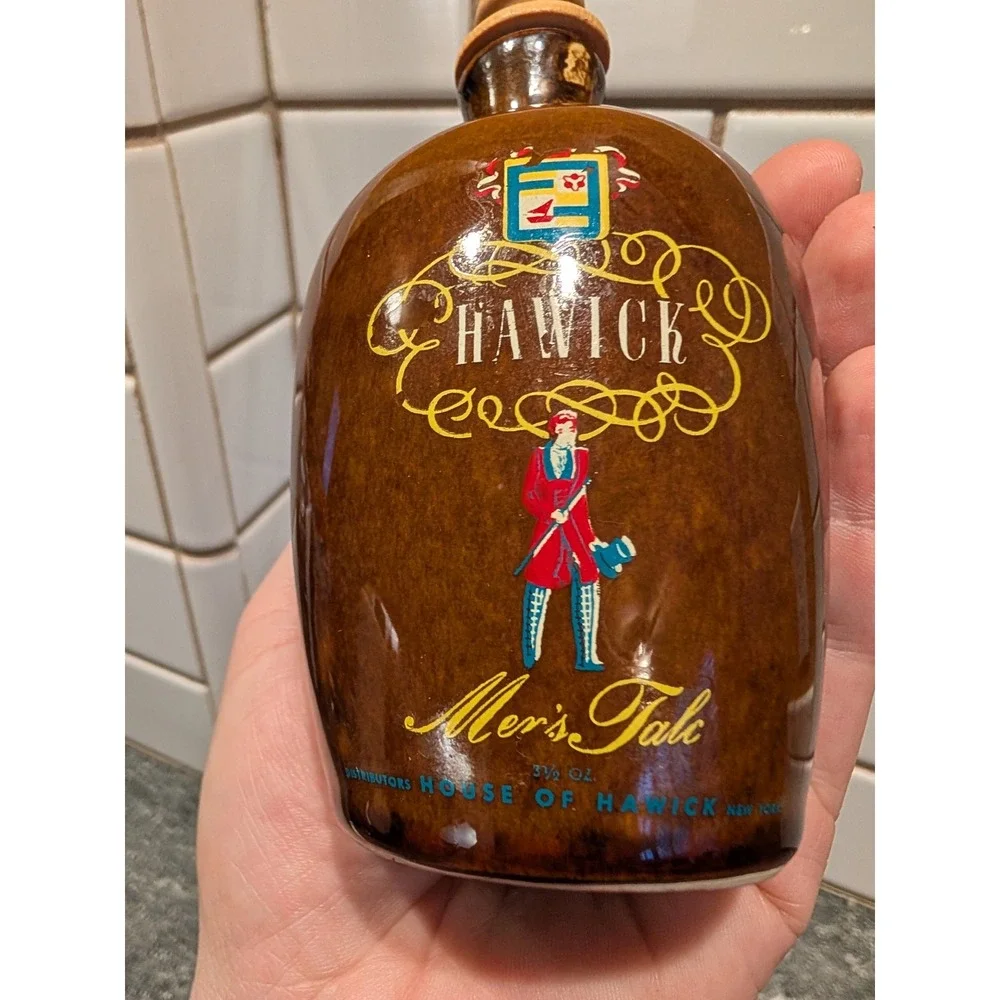 HAWICK Mens Talc Powder Ceramic‎ Bottle Wooden Stopper Decorative Collectible